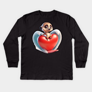 Heart Embrace Meerkat Surfer – Navigating the Sea of Love Tee Kids Long Sleeve T-Shirt